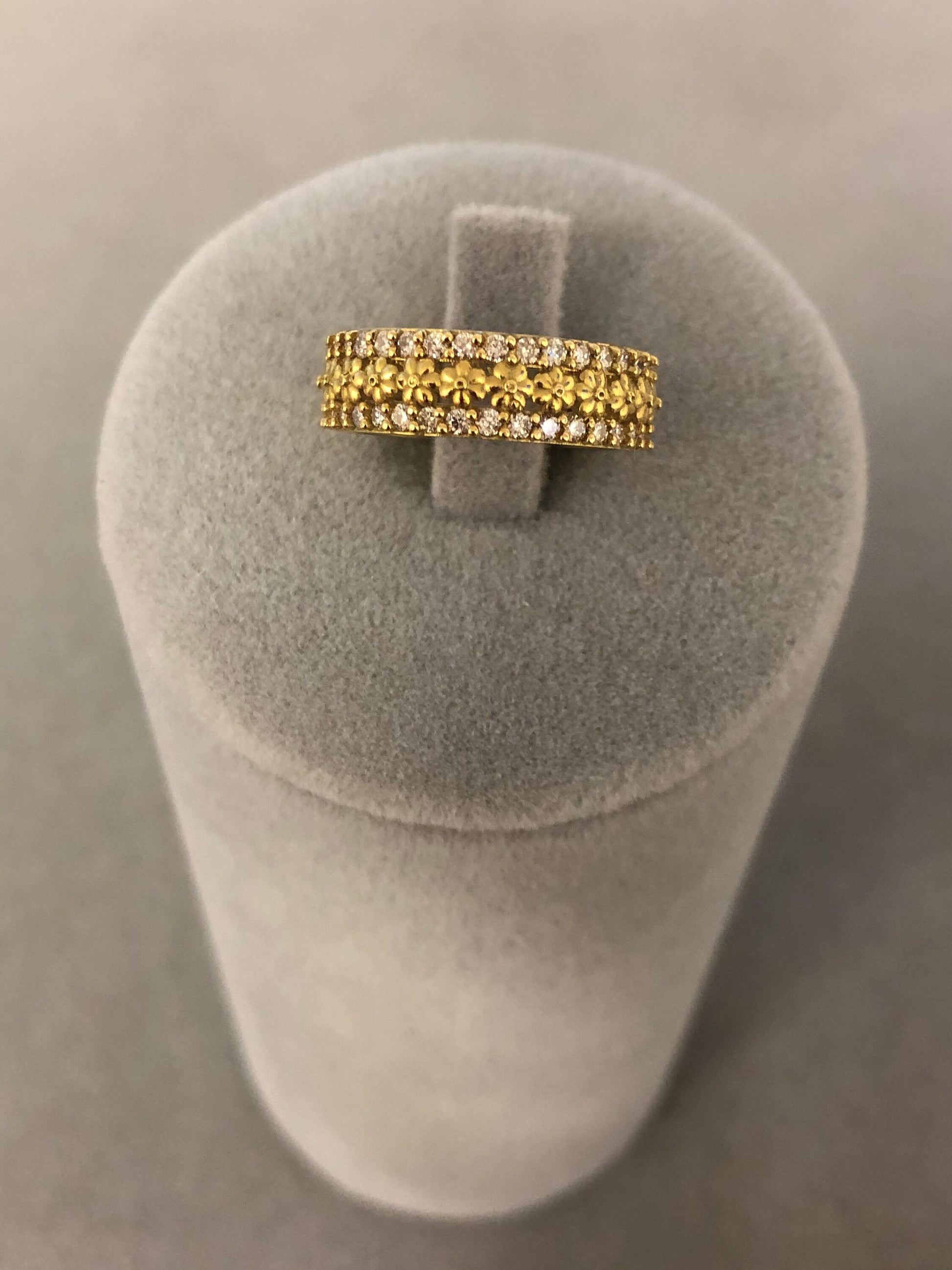Diamond Flower Nature Floral Flora Prong Set Eternity Wedding Band  18 Karat Yel
