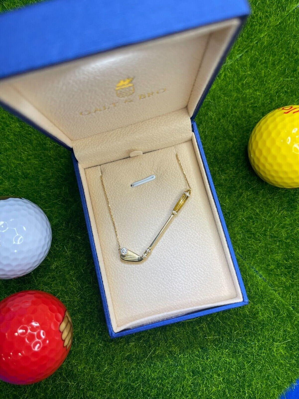 Diamond Golden Brown Tiger's Eye Golf Club Birdie Jewelry 18 Karat Yellow Gold C