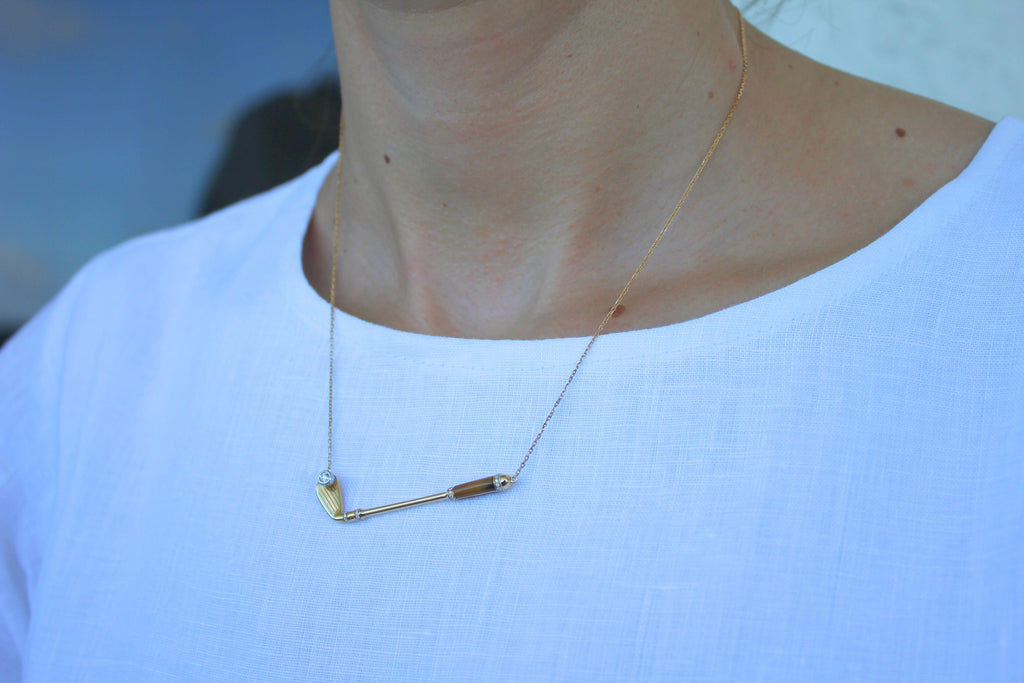 Diamond Golden Tiger's Eye Golf Club Birdie Charm Yellow Gold Necklace Pendant