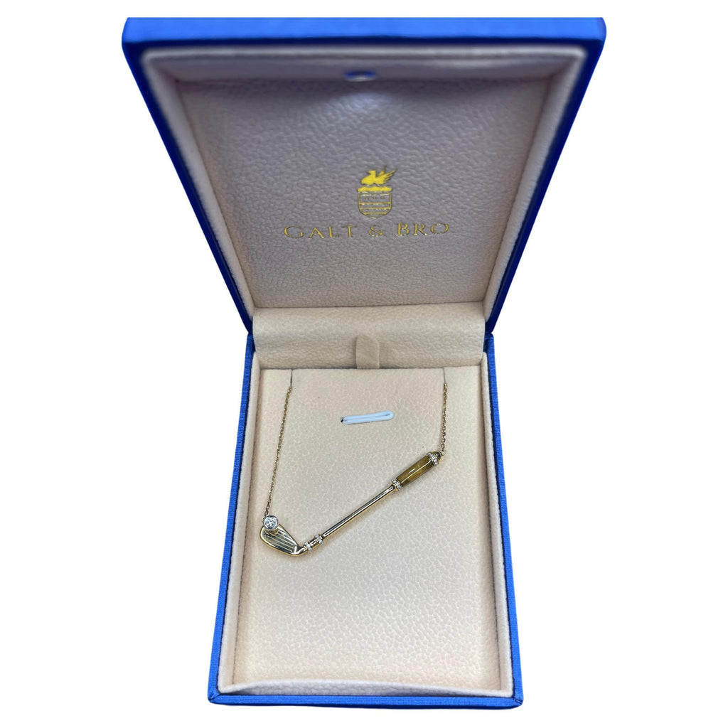 Diamond Golden Tiger's Eye Golf Club Birdie Charm Yellow Gold Necklace Pendant