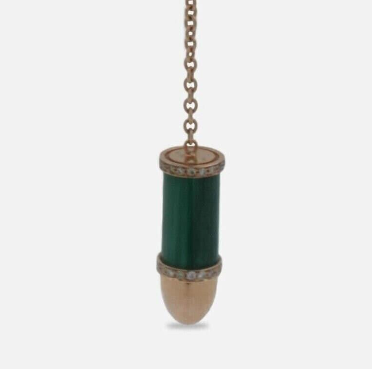 Diamond Green Malachite Bullet 18 Karat Rose Gold Circle Drop Chain Earring