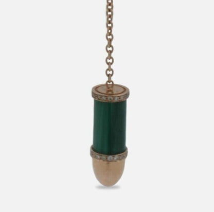 Diamond Green Malachite Bullet 18 Karat Rose Gold Circle Drop Chain Earring