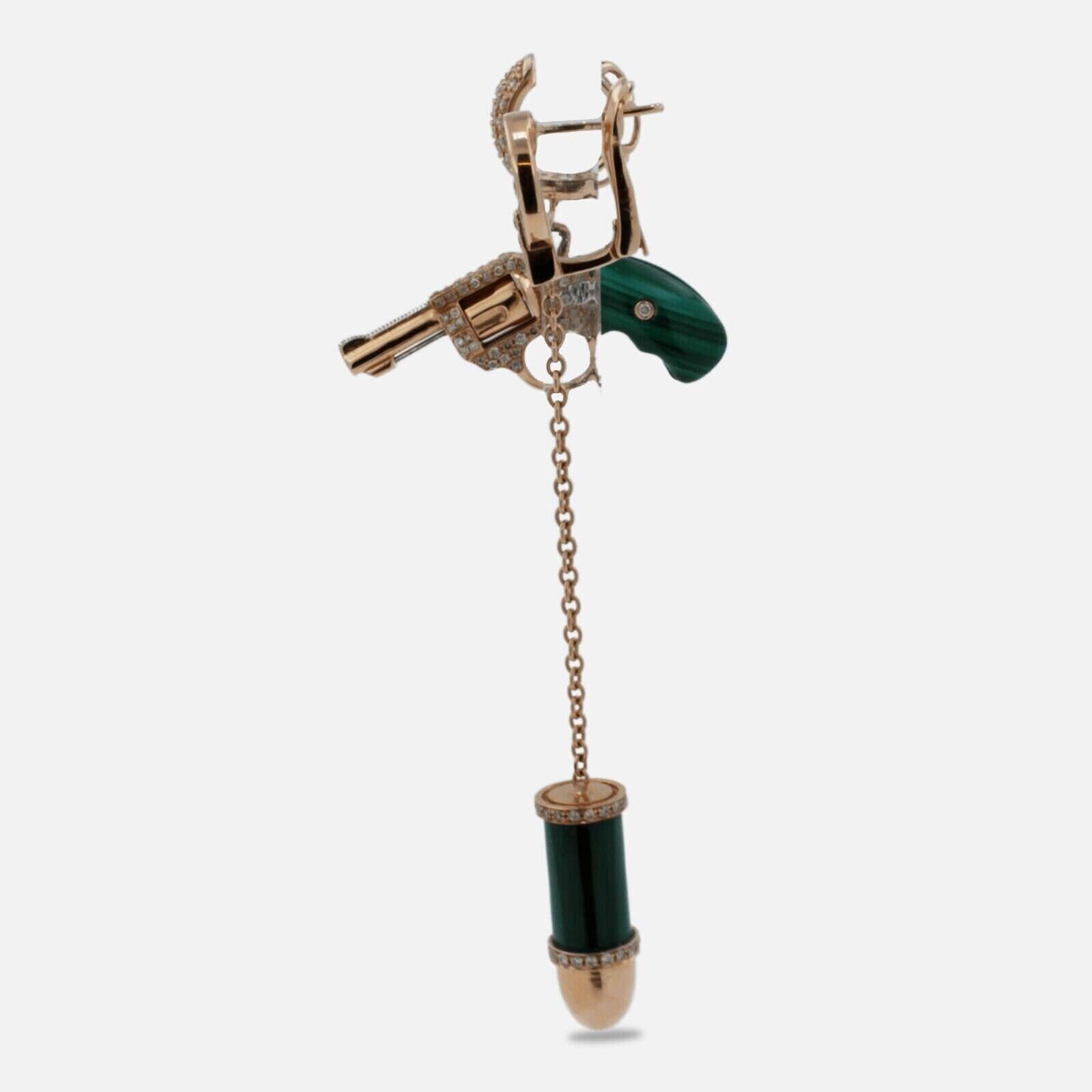 Diamond Green Malachite Bullet 18 Karat Rose Gold Circle Drop Chain Earring