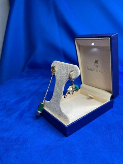 Diamond Green Malachite Bullet 18 Karat Rose Gold Circle Drop Chain Earring