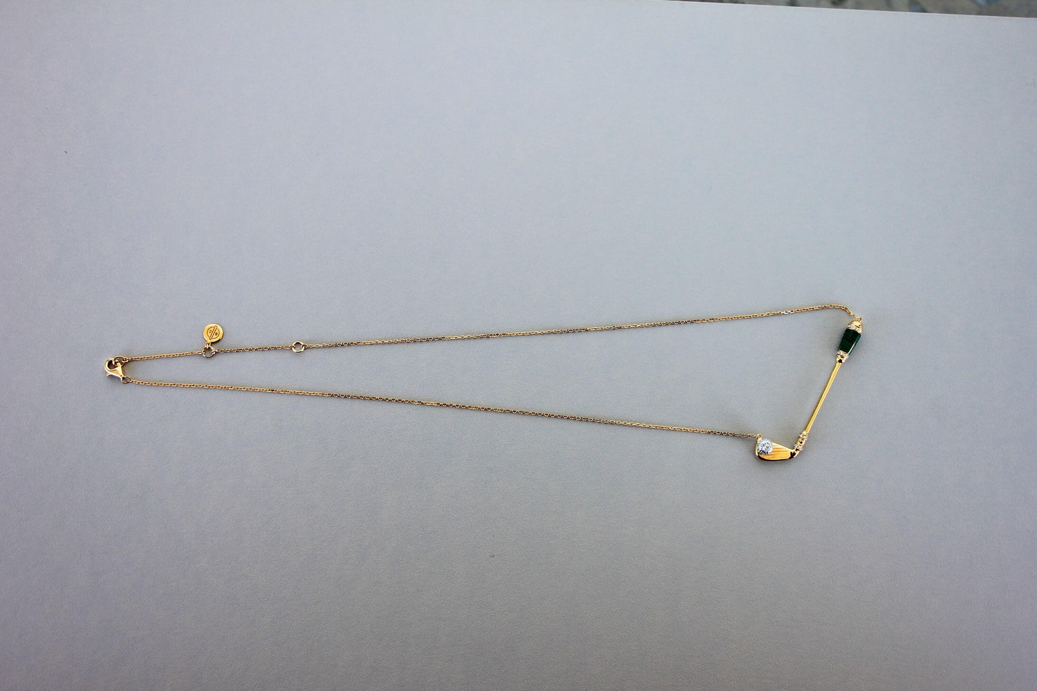 Diamond Green Malachite Golf Club Birdie Jewelry 18 Karat White Gold Charm Penda