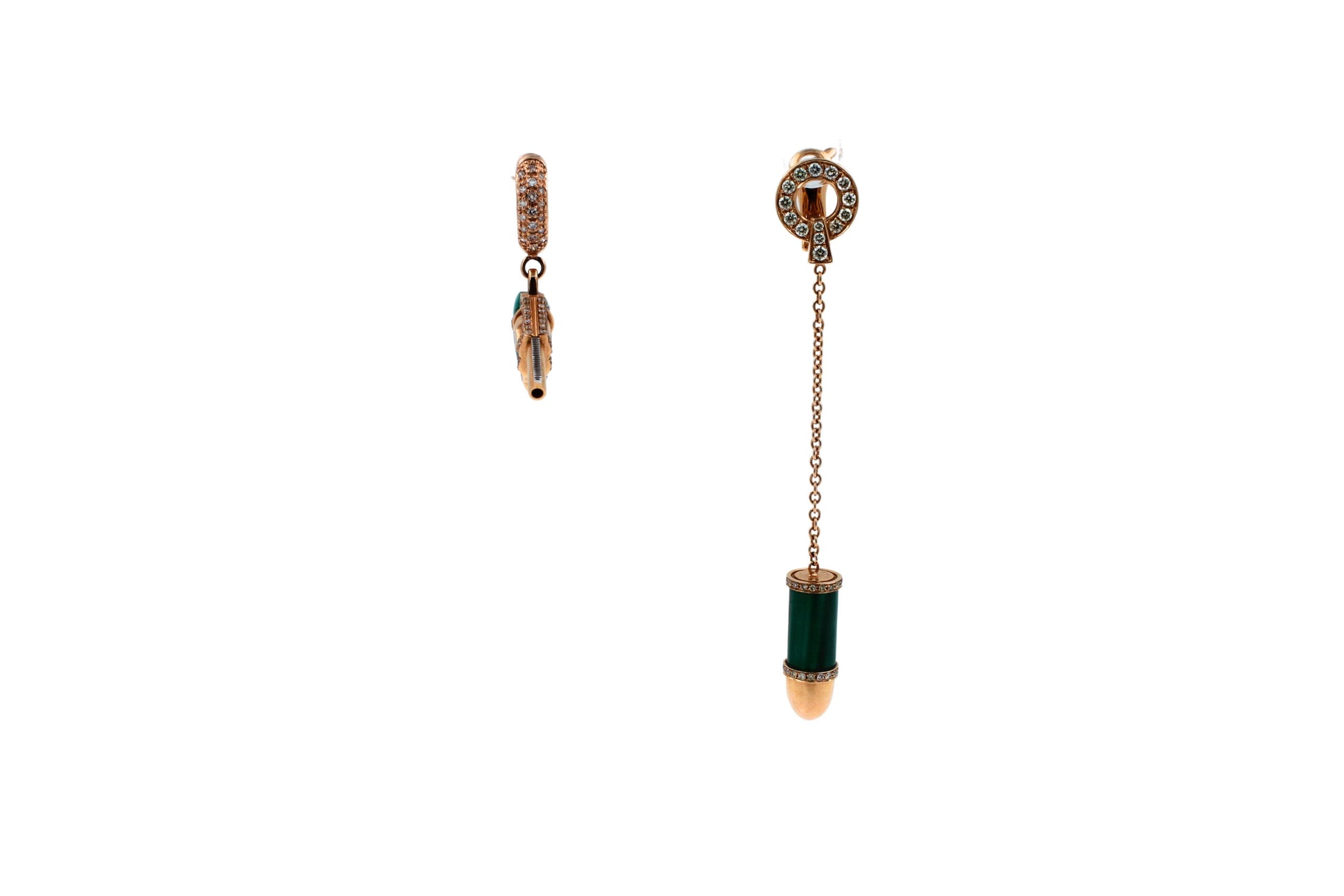 Diamond Green Malachite Gun Revolver 18 Kara Rose Gold Huggie Pave Drop Earrings