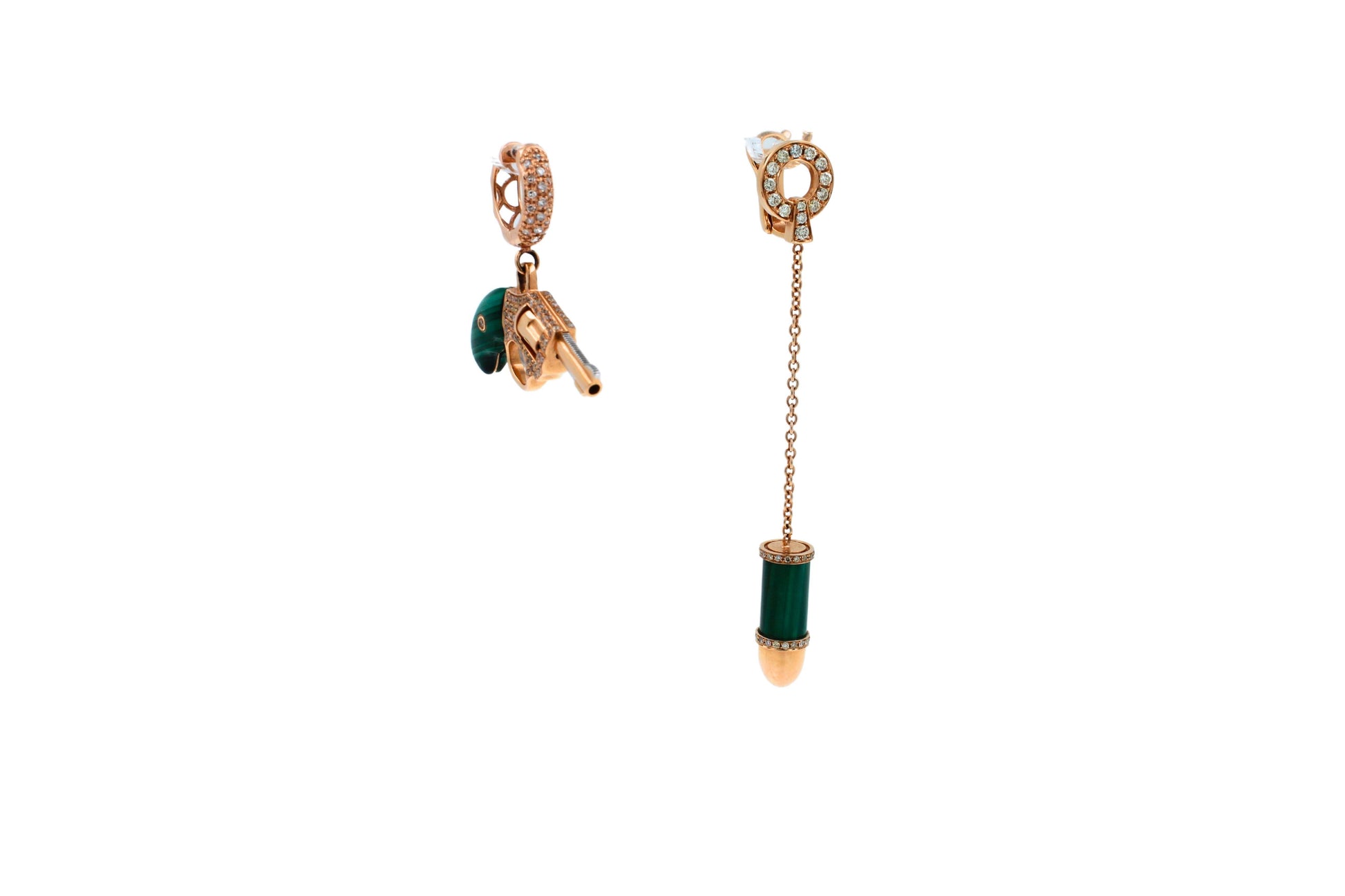 Diamond Green Malachite Gun Revolver 18 Kara Rose Gold Huggie Pave Drop Earrings