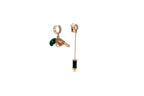 Diamond Green Malachite Pave Bullet 18 Karat Rose Gold Circle Drop Chain Earring