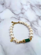 Diamond Green Malachite Pave Rocket Bullet Gold South Sea Pearl Chain Bracelet