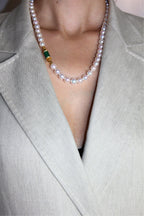 Diamond Green Malachite Pave Rocket Bullet Gold South Sea Pearl Chain Necklace