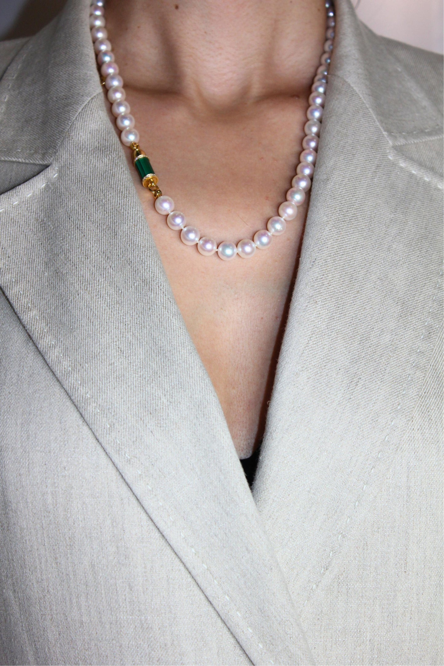 diamond green malachite pave rocket bullet gold south sea pearl chain necklace