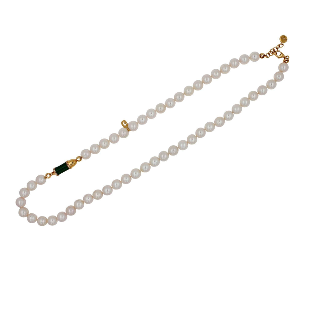 Diamond Green Malachite Pave Rocket Bullet Gold South Sea Pearl Chain Necklace