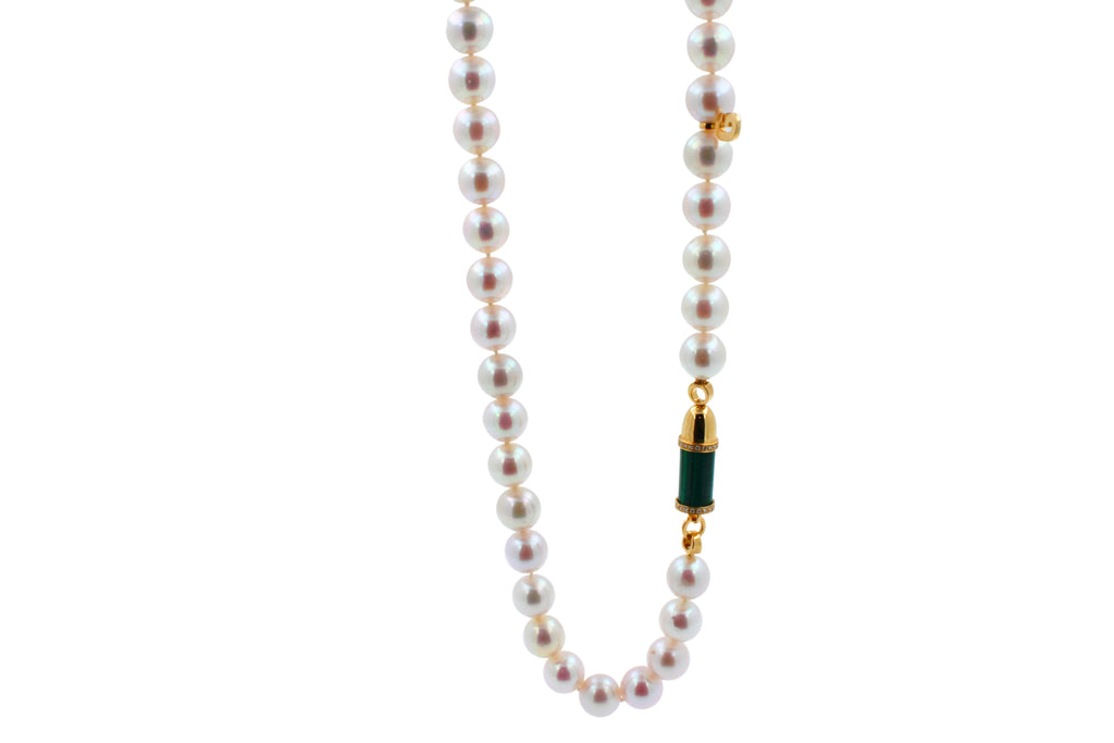 Diamond Green Malachite Pave Rocket Bullet Gold South Sea Pearl Chain Necklace