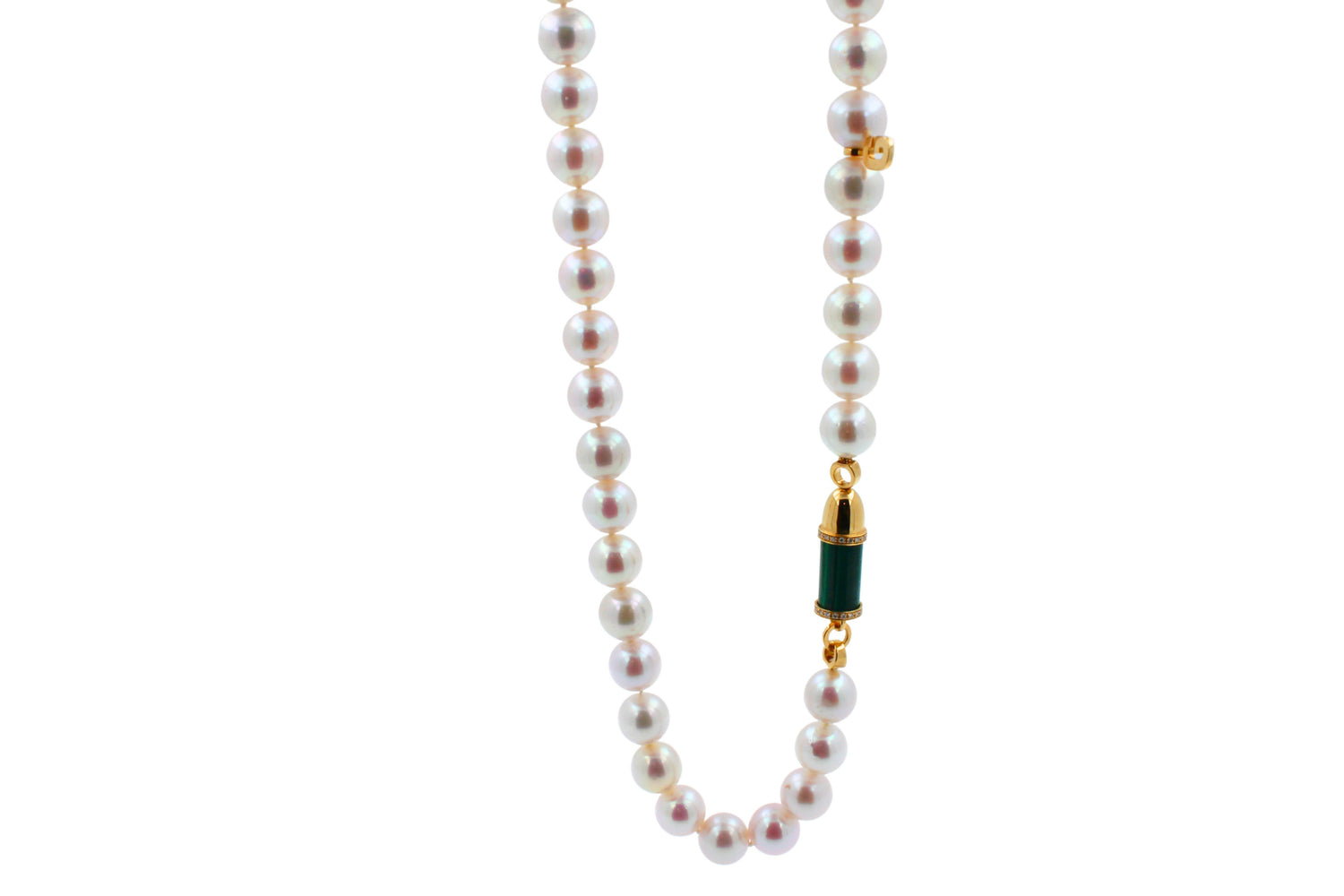 Diamond Green Malachite Pave Rocket Bullet Gold South Sea Pearl Chain Necklace