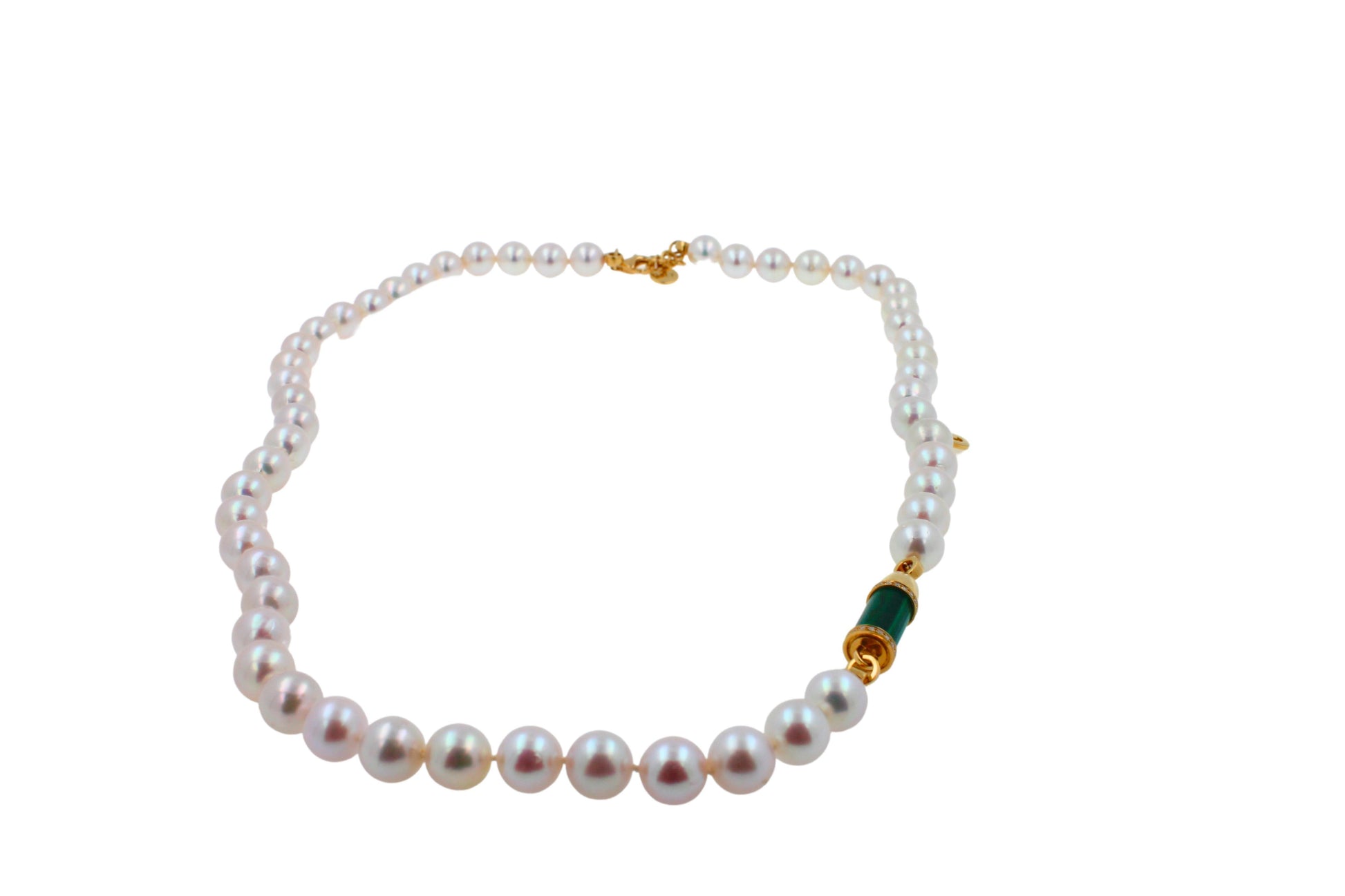 Diamond Green Malachite Pave Rocket Bullet Gold South Sea Pearl Chain Necklace