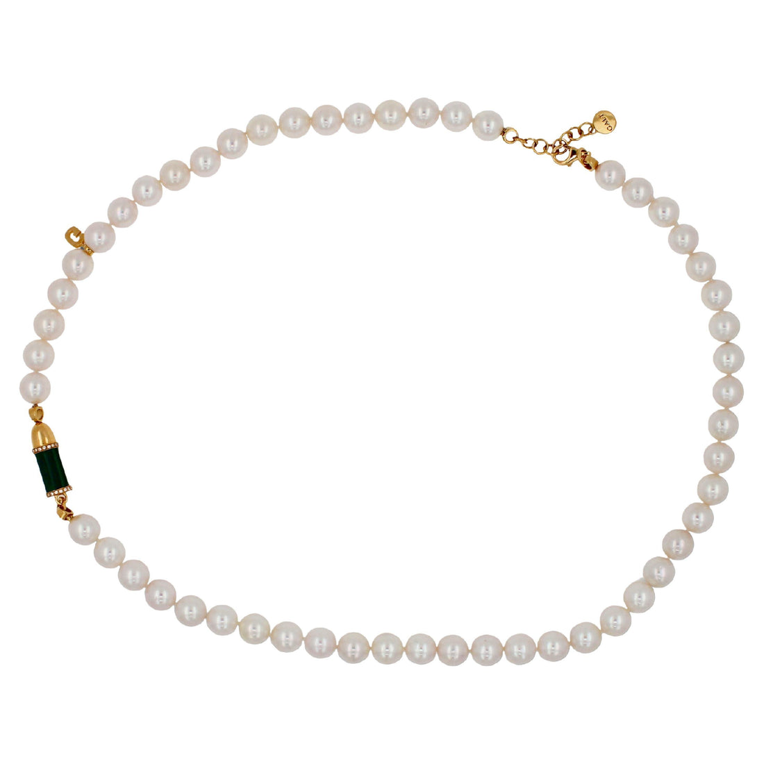 Diamond Green Malachite Pave Rocket Bullet Gold South Sea Pearl Chain Necklace