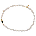 Diamond Green Malachite Pave Rocket Bullet Gold South Sea Pearl Chain Necklace