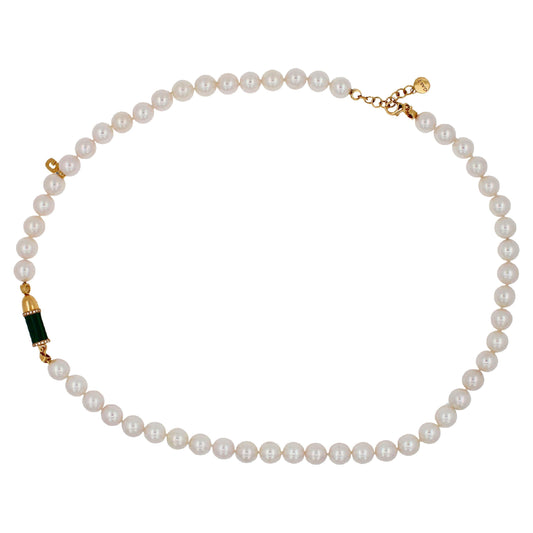 Diamond Green Malachite Pave Rocket Bullet Gold South Sea Pearl Chain Necklace