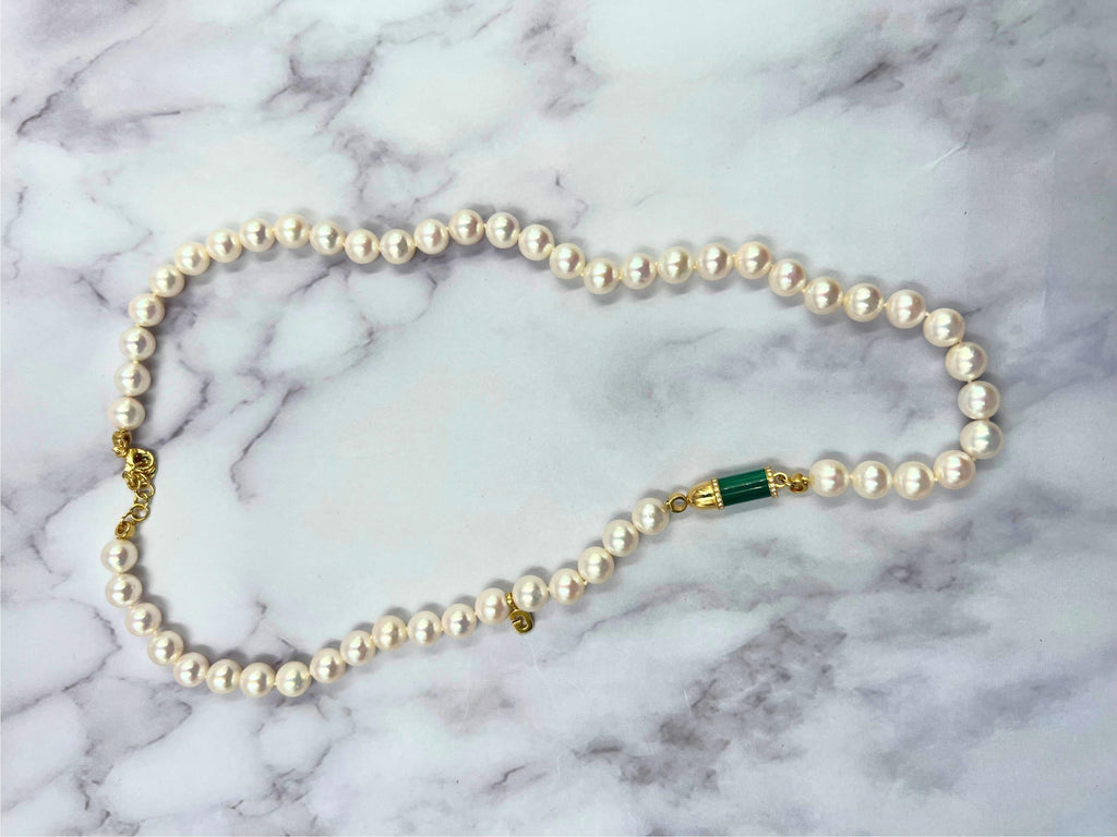Diamond Green Malachite Pave Rocket Bullet Gold South Sea Pearl Chain Necklace