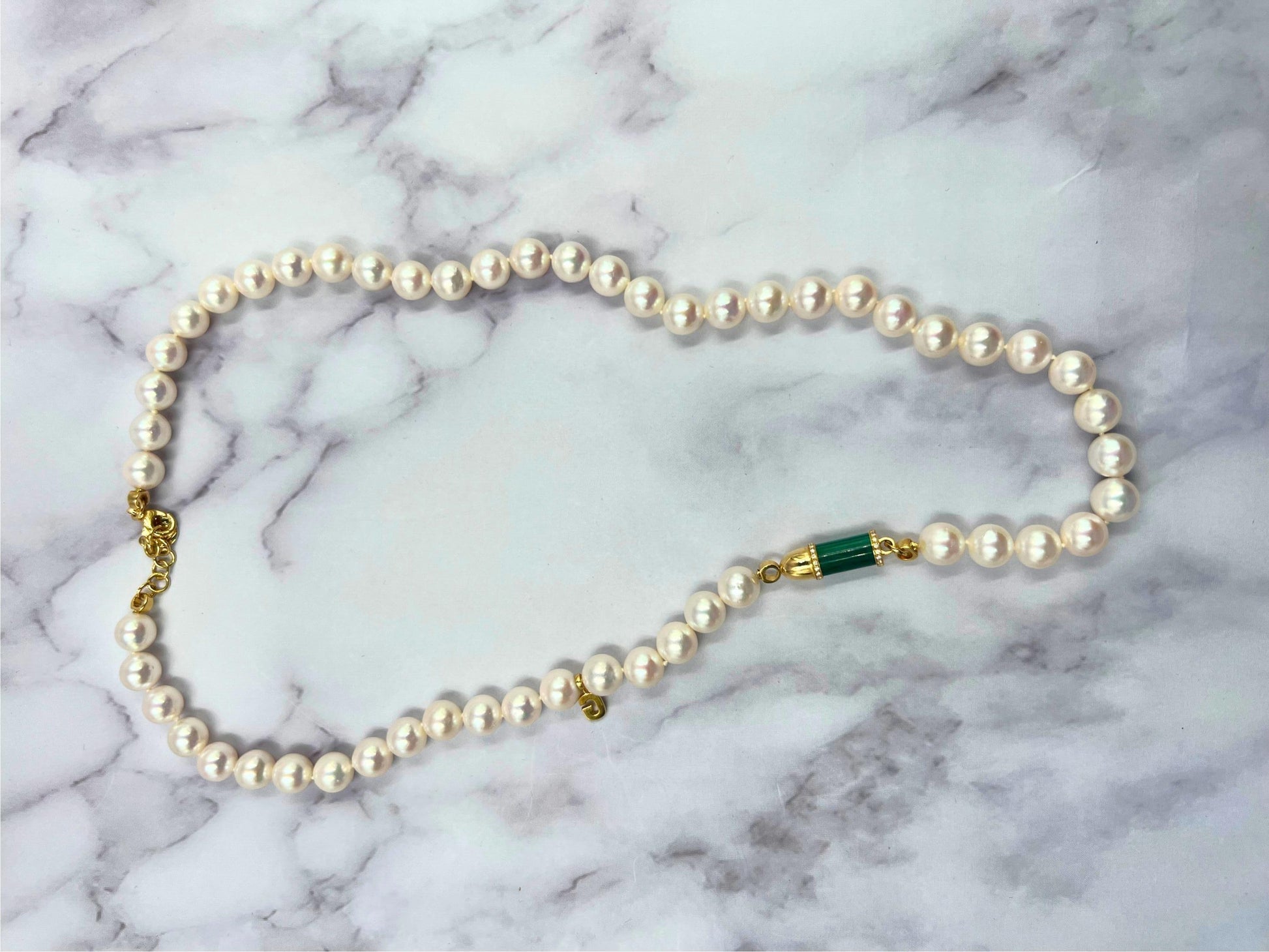 Diamond Green Malachite Pave Rocket Bullet Gold South Sea Pearl Chain Necklace