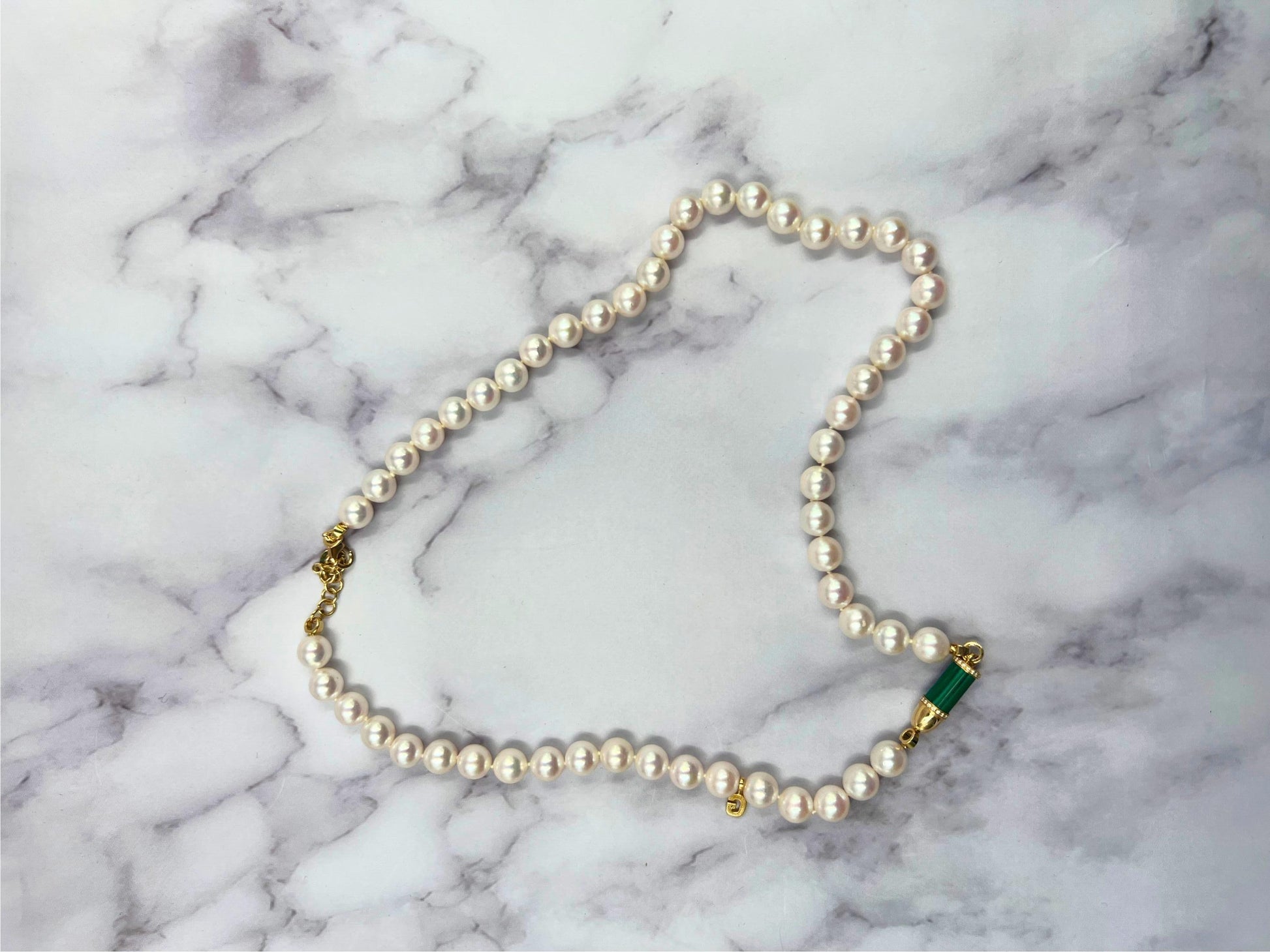 Diamond Green Malachite Pave Rocket Bullet Gold South Sea Pearl Chain Necklace