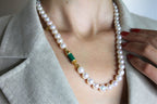 Diamond Green Malachite Pave Rocket Bullet Gold South Sea Pearl Chain Necklace