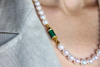 Diamond Green Malachite Pave Rocket Bullet Gold South Sea Pearl Chain Necklace