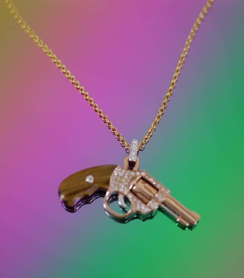 Diamond Gun Revolver Rosewood Gem 18 Karat Rose Gold Necklace Pendant Charm