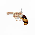 Diamond Gun Revolver Tiger's Eye Gem 18 Karat Rose Gold Necklace Pendant Charm