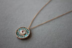 Diamond Halo Evil Eye Turquoise 18K Rose Gold Pendant Charm Medallion Necklace