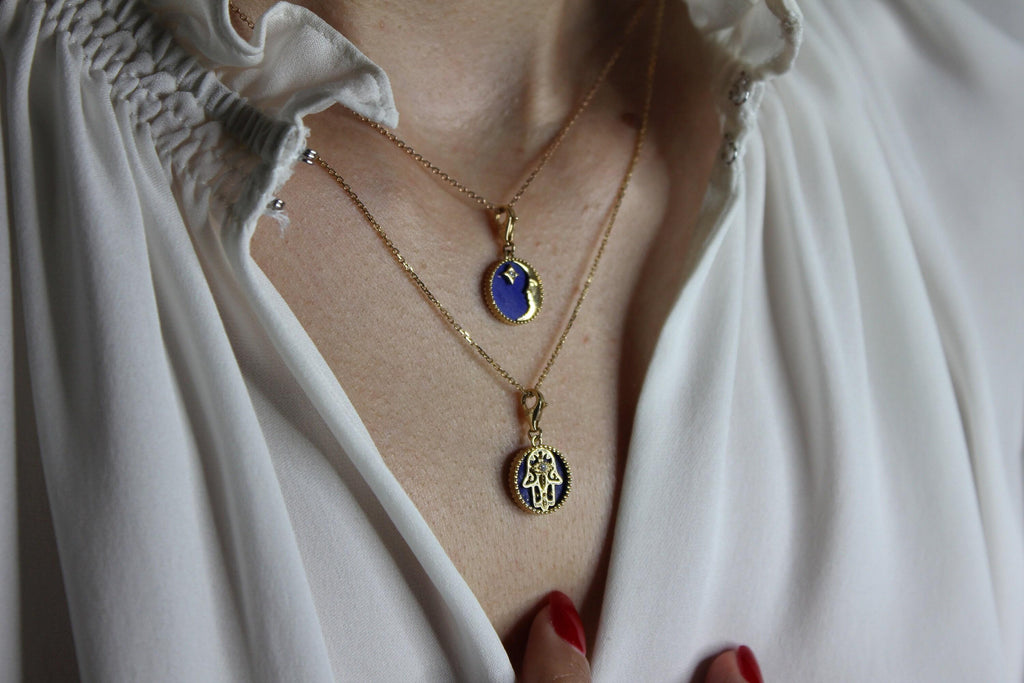 Diamond Hamsa Hand Mystic Protection Palm Symbol Evil Eye 18 Karat Yellow Gold M