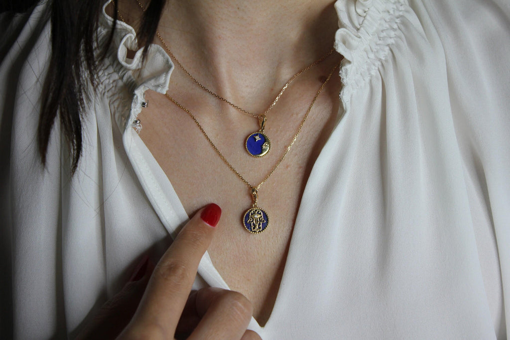 Diamond Hamsa Hand Mystic Protection Palm Symbol Evil Eye 18 Karat Yellow Gold M
