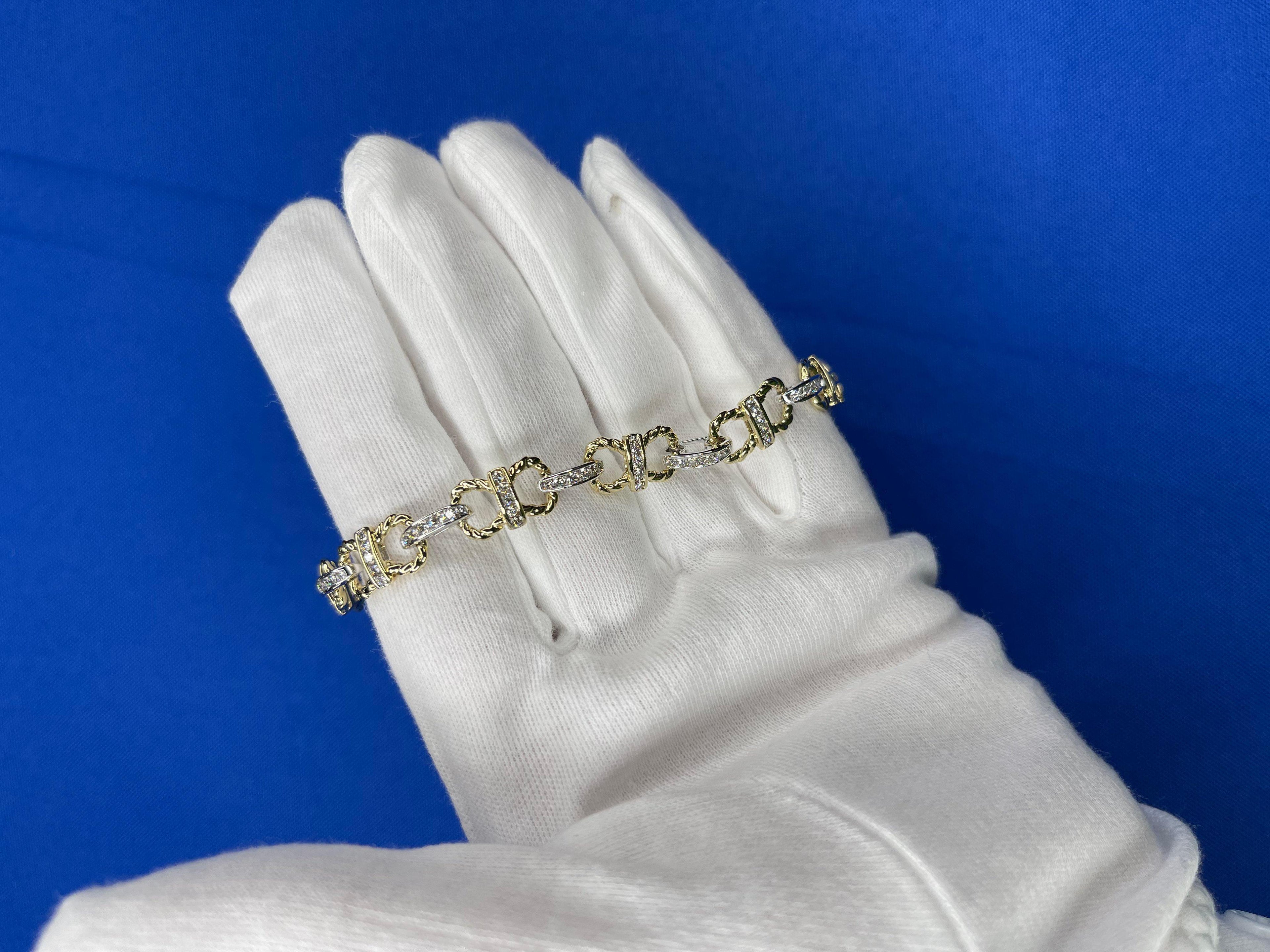 Diamond Horse Shoe Pave Link Layered Rope Fashion 14 Karat Yellow Gold Bracelet