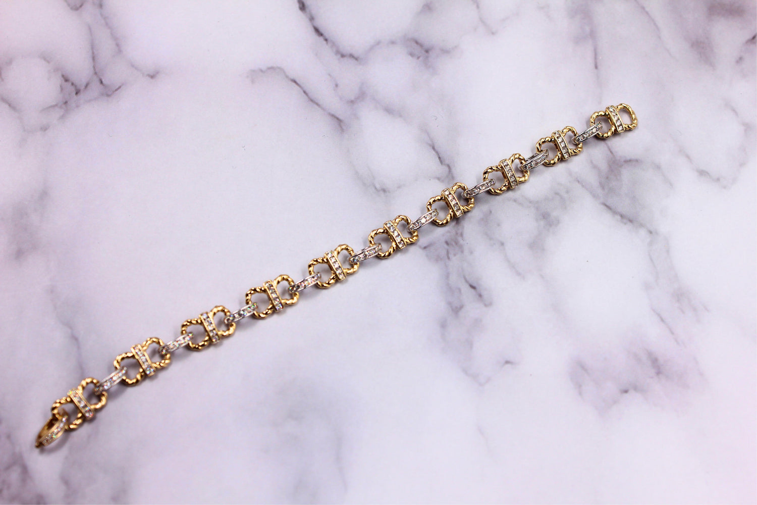 Diamond Horse Shoe Pave Link Layered Rope Fashion 14 Karat Yellow Gold Bracelet