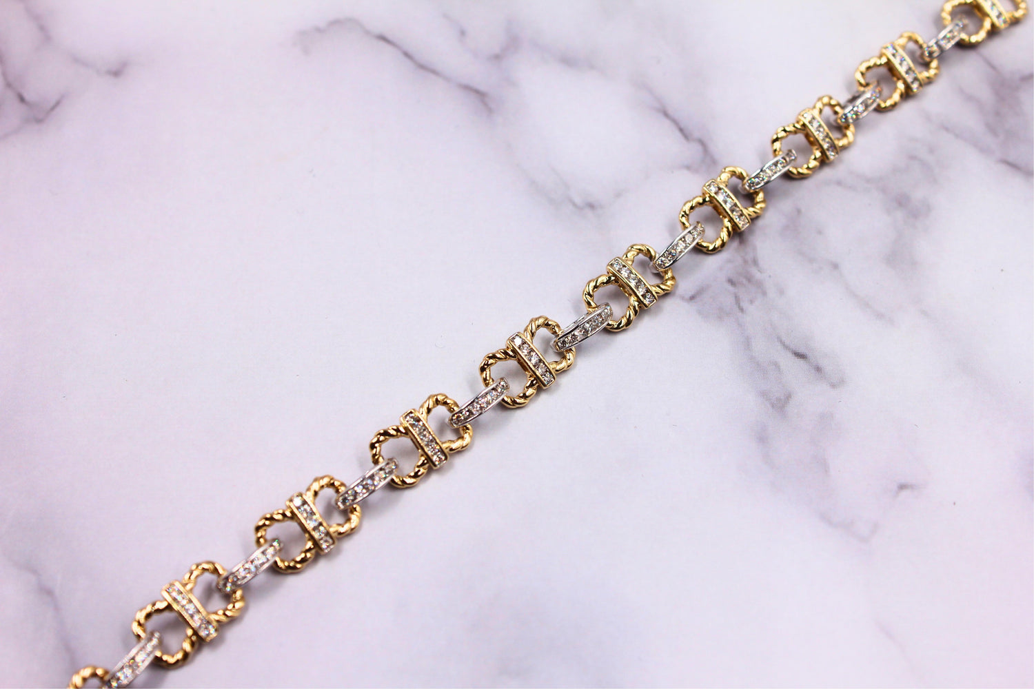 Diamond Horse Shoe Pave Link Layered Rope Fashion 14 Karat Yellow Gold Bracelet