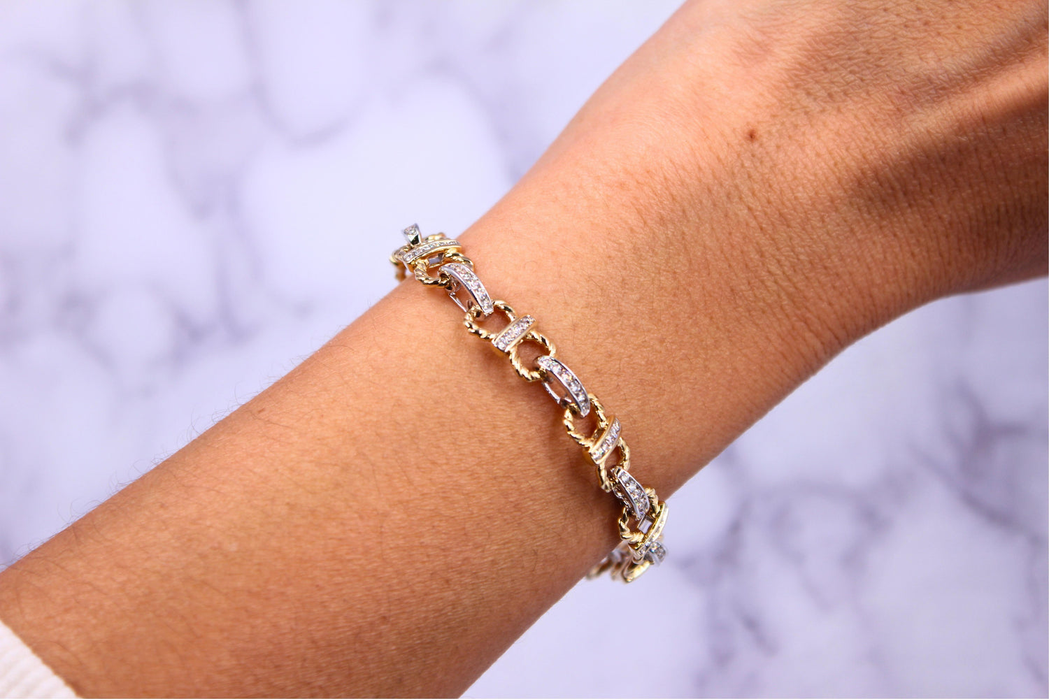 Diamond Horse Shoe Pave Link Layered Rope Fashion 14 Karat Yellow Gold Bracelet