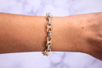 Diamond Horse Shoe Pave Link Layered Rope Fashion 14 Karat Yellow Gold Bracelet