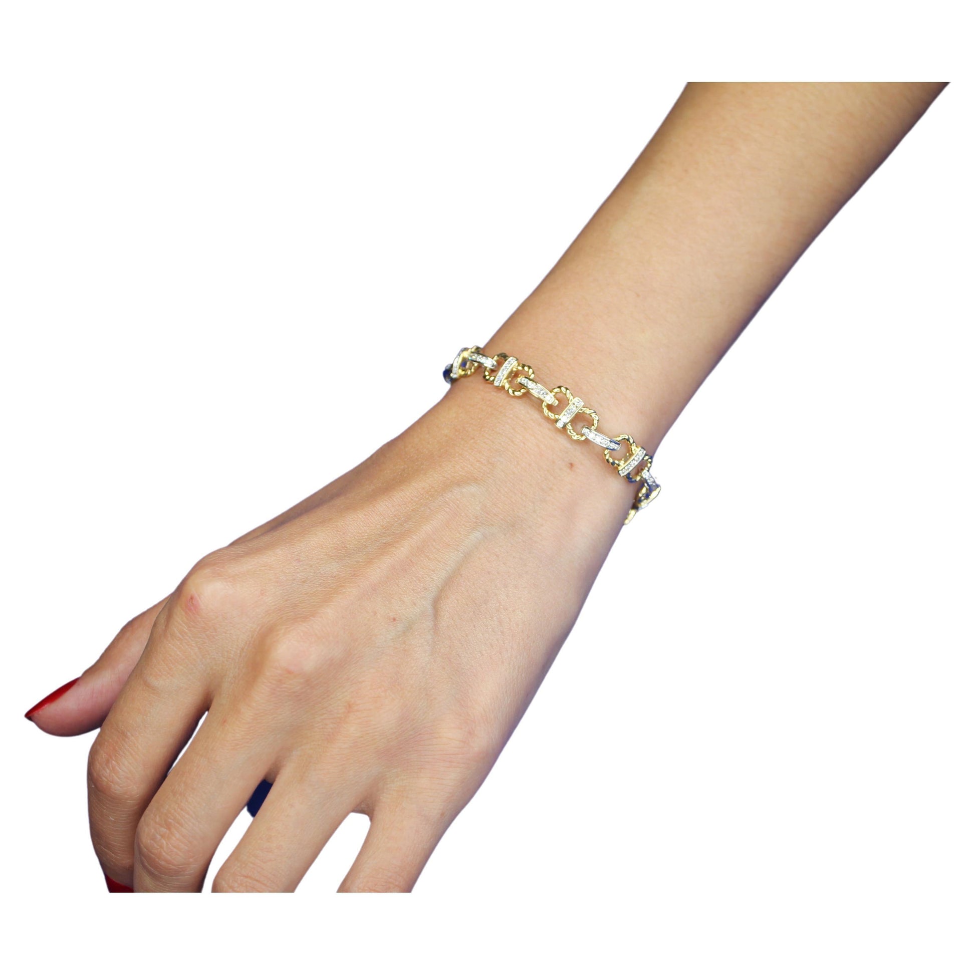 Diamond Horse Shoe Pave Link Layered Rope Fashion 14 Karat Yellow Gold Bracelet