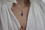 Diamond Lunar Moon Celestial Star Sky Gold Blue Lapis Lazuli Medallion Pendant