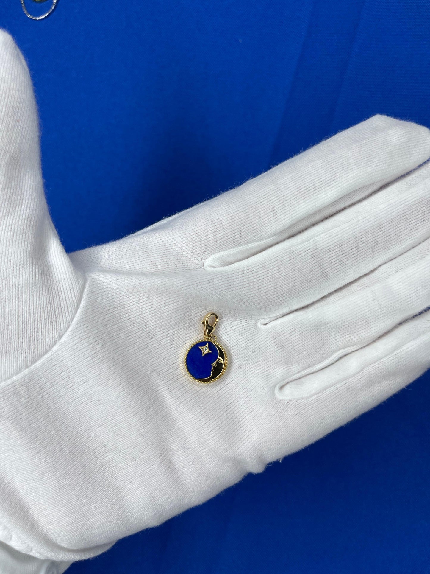 diamond lunar moon celestial star sky gold blue lapis lazuli medallion pendant
