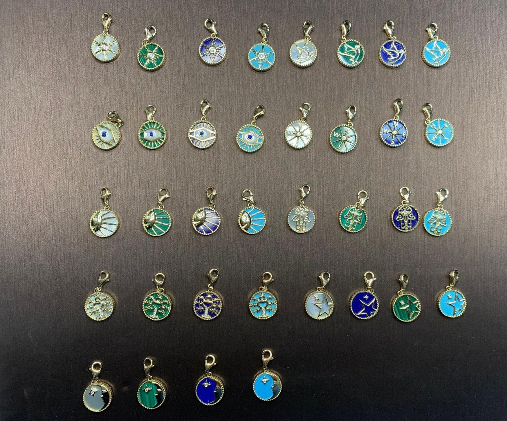 Diamond Lunar Moon Celestial Star Sky Gold Blue Lapis Lazuli Medallion Pendant