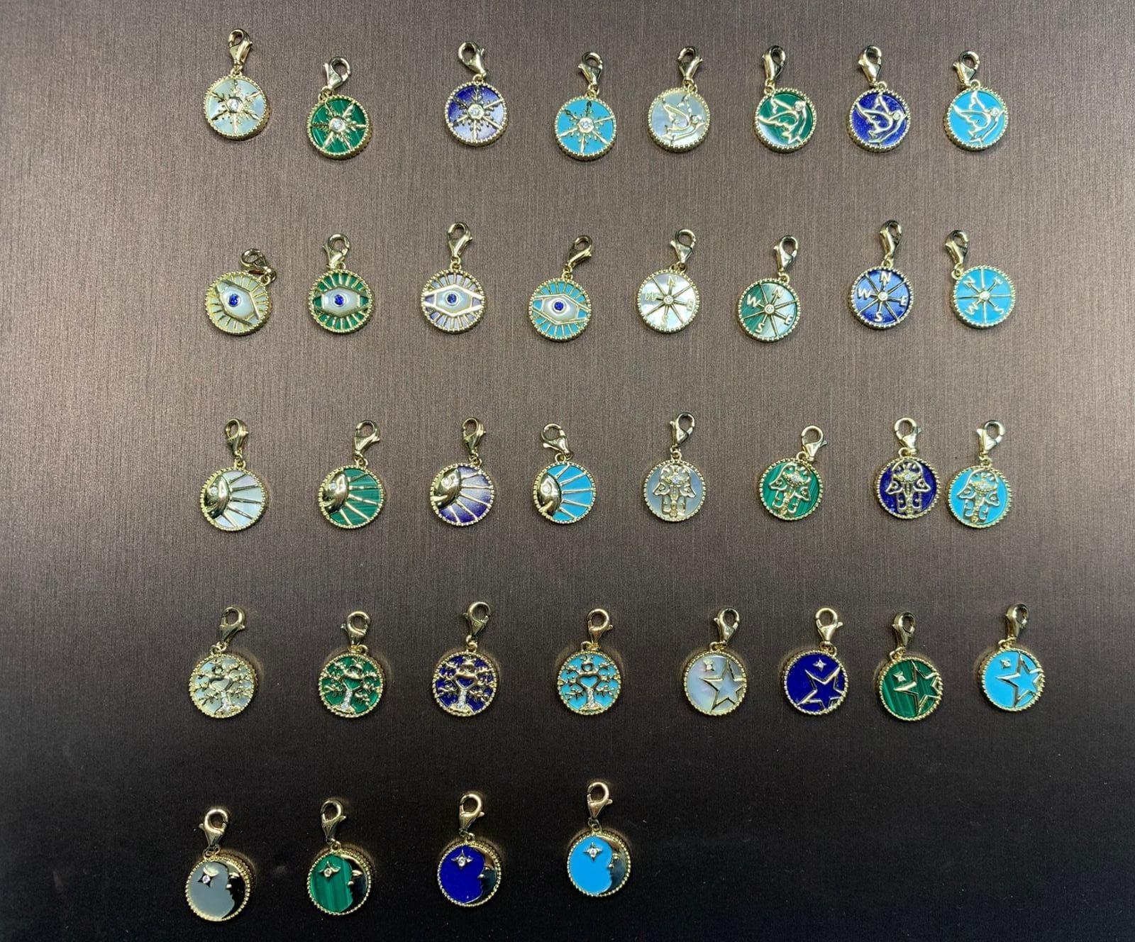 Diamond Lunar Moon Celestial Star Sky Gold Blue Lapis Lazuli Medallion Pendant