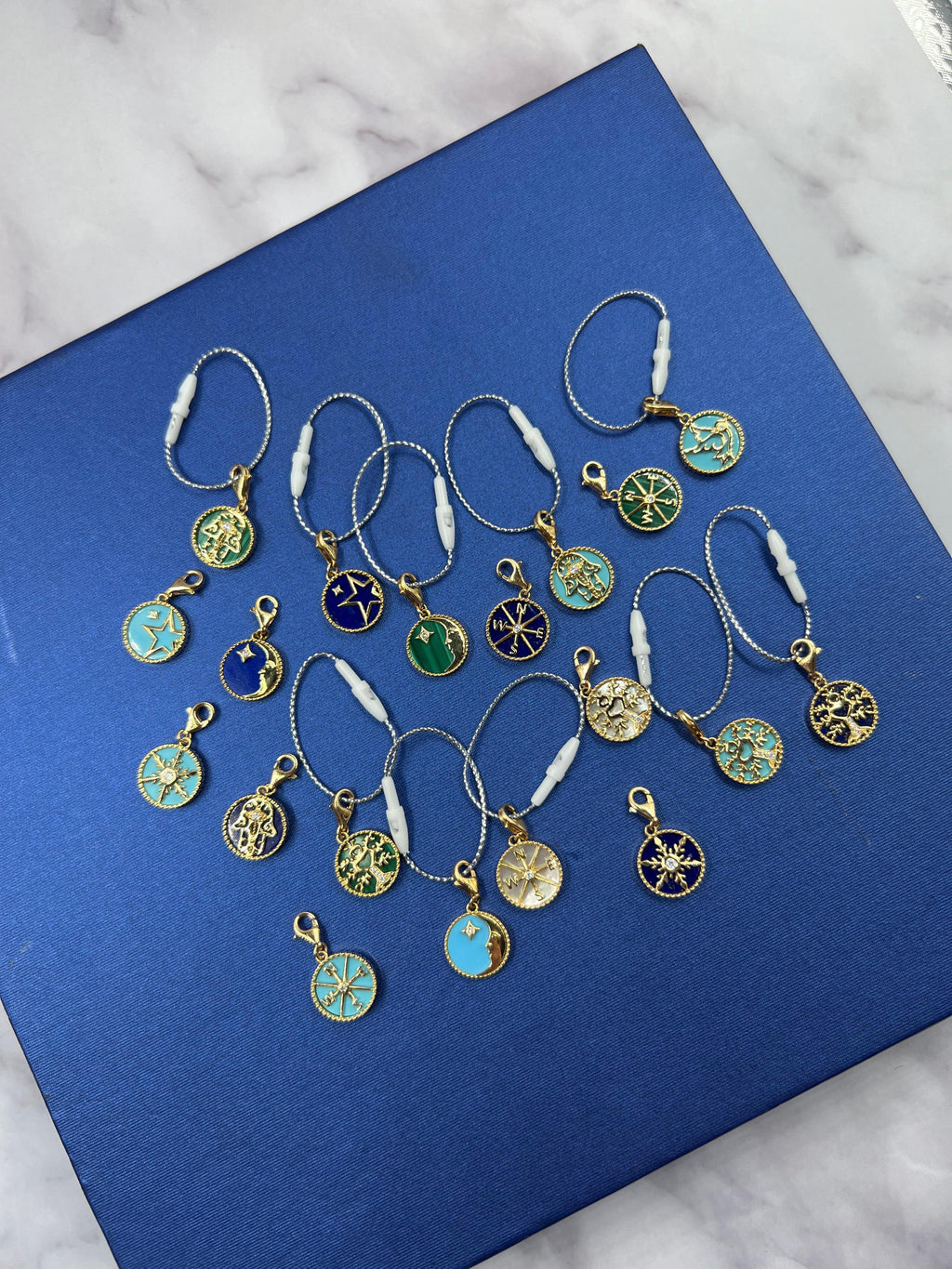 Diamond Lunar Moon Celestial Star Sky Gold Blue Lapis Lazuli Medallion Pendant