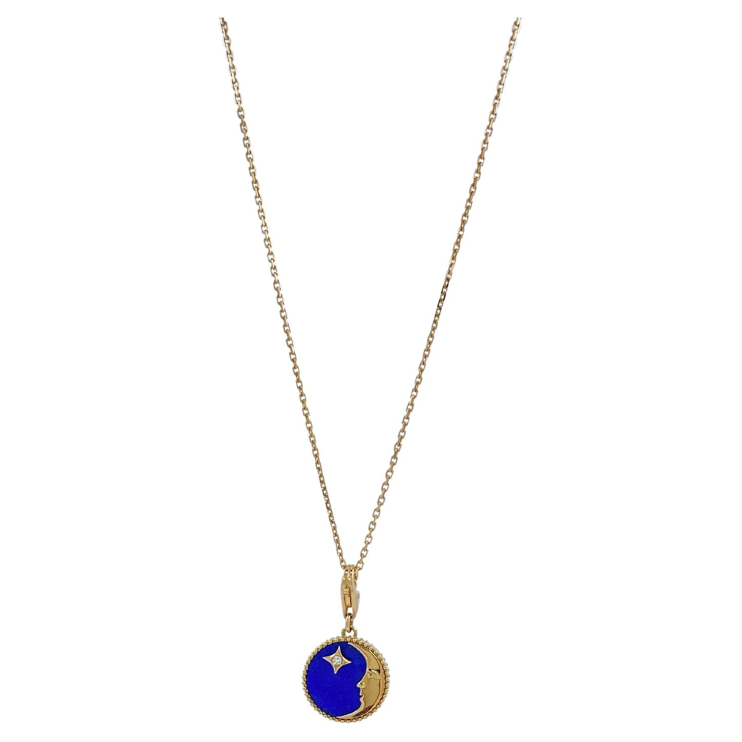 diamond lunar moon celestial star sky gold blue lapis lazuli medallion pendant