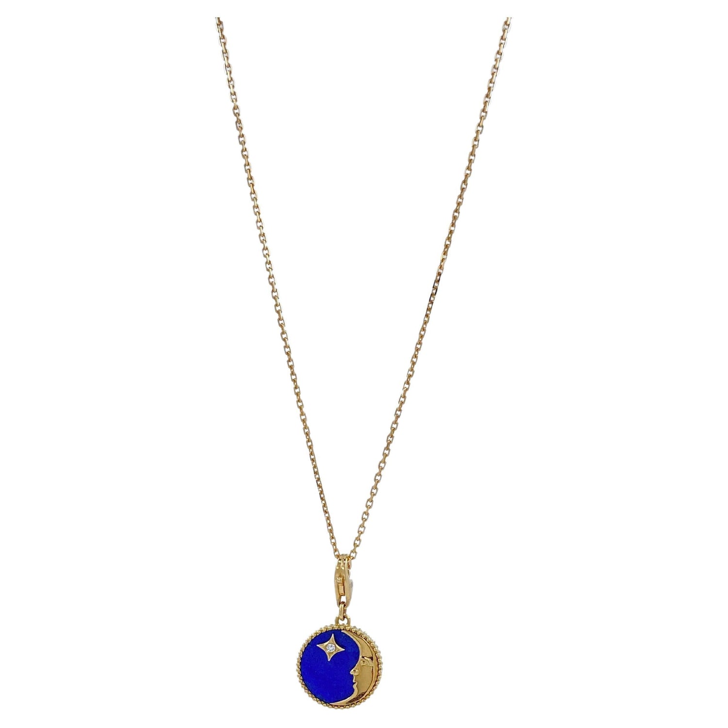 Diamond Lunar Moon Celestial Star Sky Gold Blue Lapis Lazuli Medallion Pendant