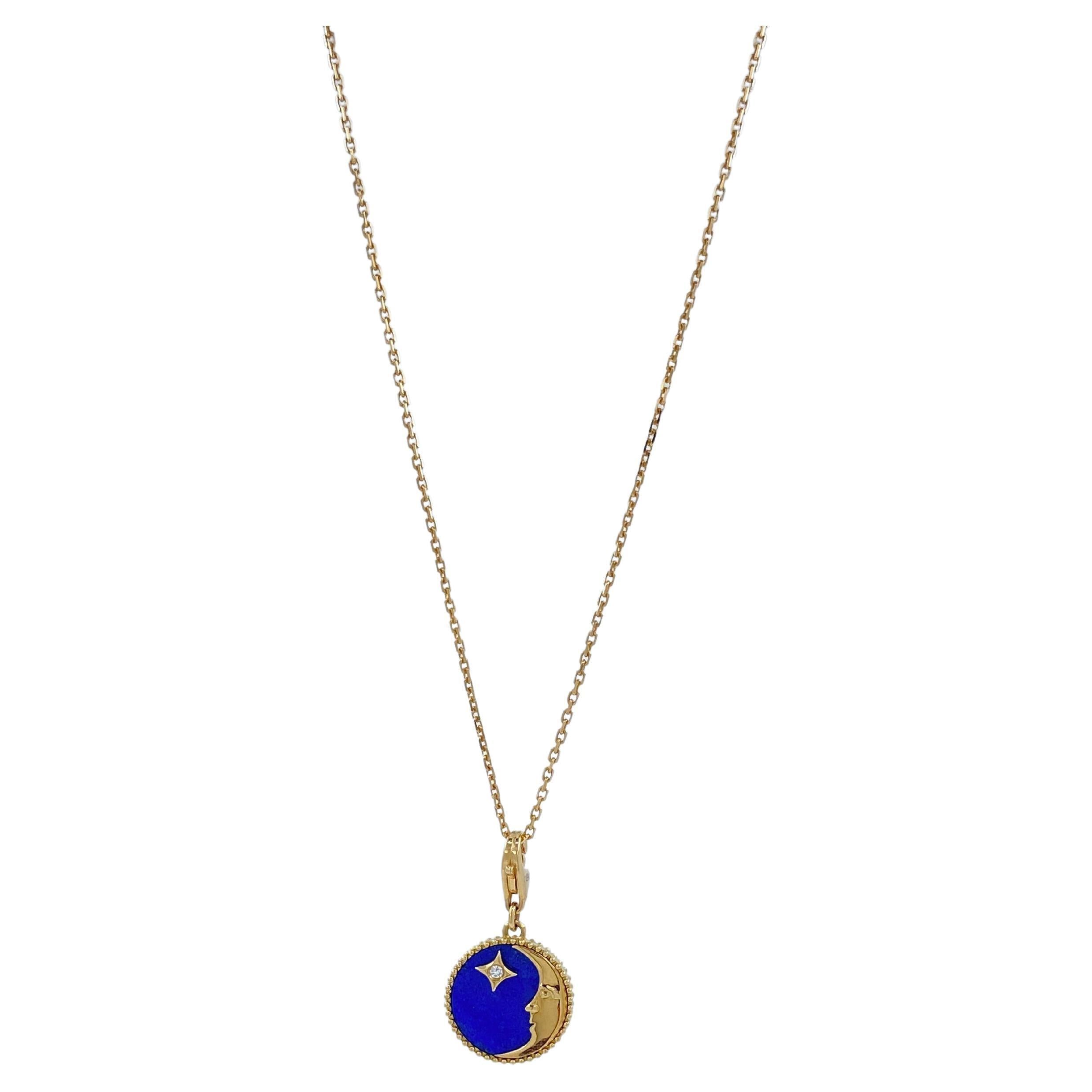 Diamond Lunar Moon Celestial Star Sky Gold Blue Lapis Lazuli Medallion Pendant