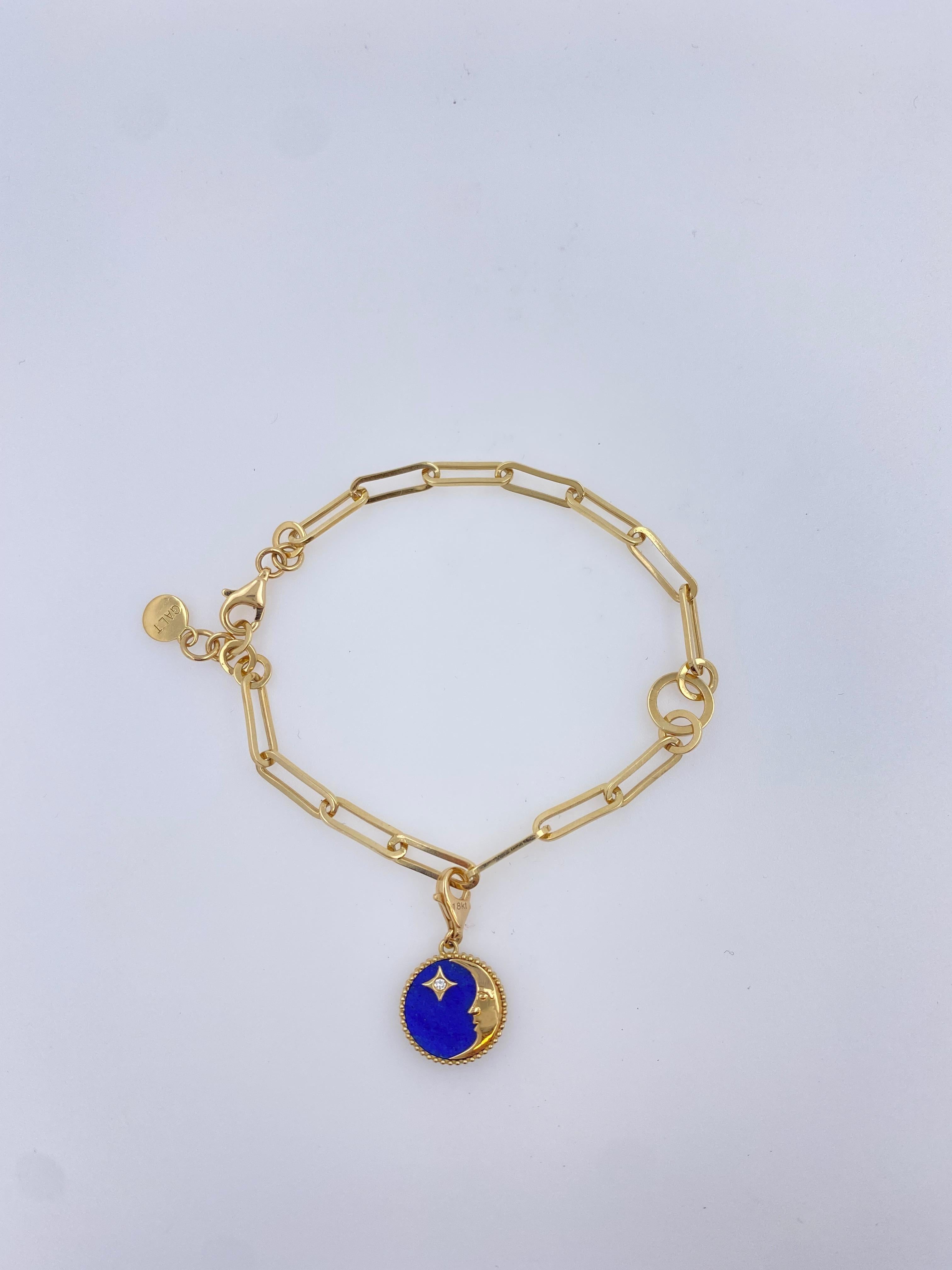 Diamond Lunar Moon Celestial Star Sky Gold Blue Lapis Lazuli Medallion Pendant