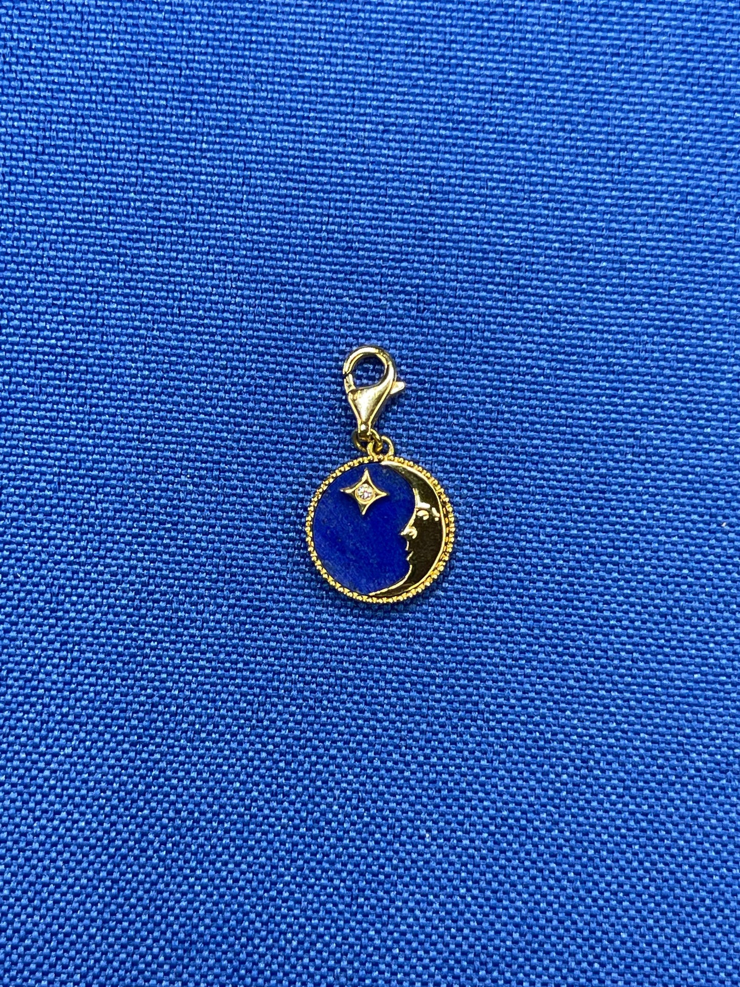 diamond lunar moon celestial star sky gold blue lapis lazuli medallion pendant