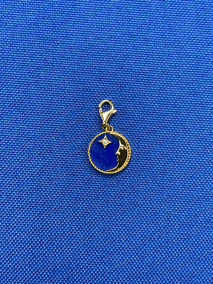 Diamond Lunar Moon Celestial Star Sky Gold Blue Lapis Lazuli Medallion Pendant
