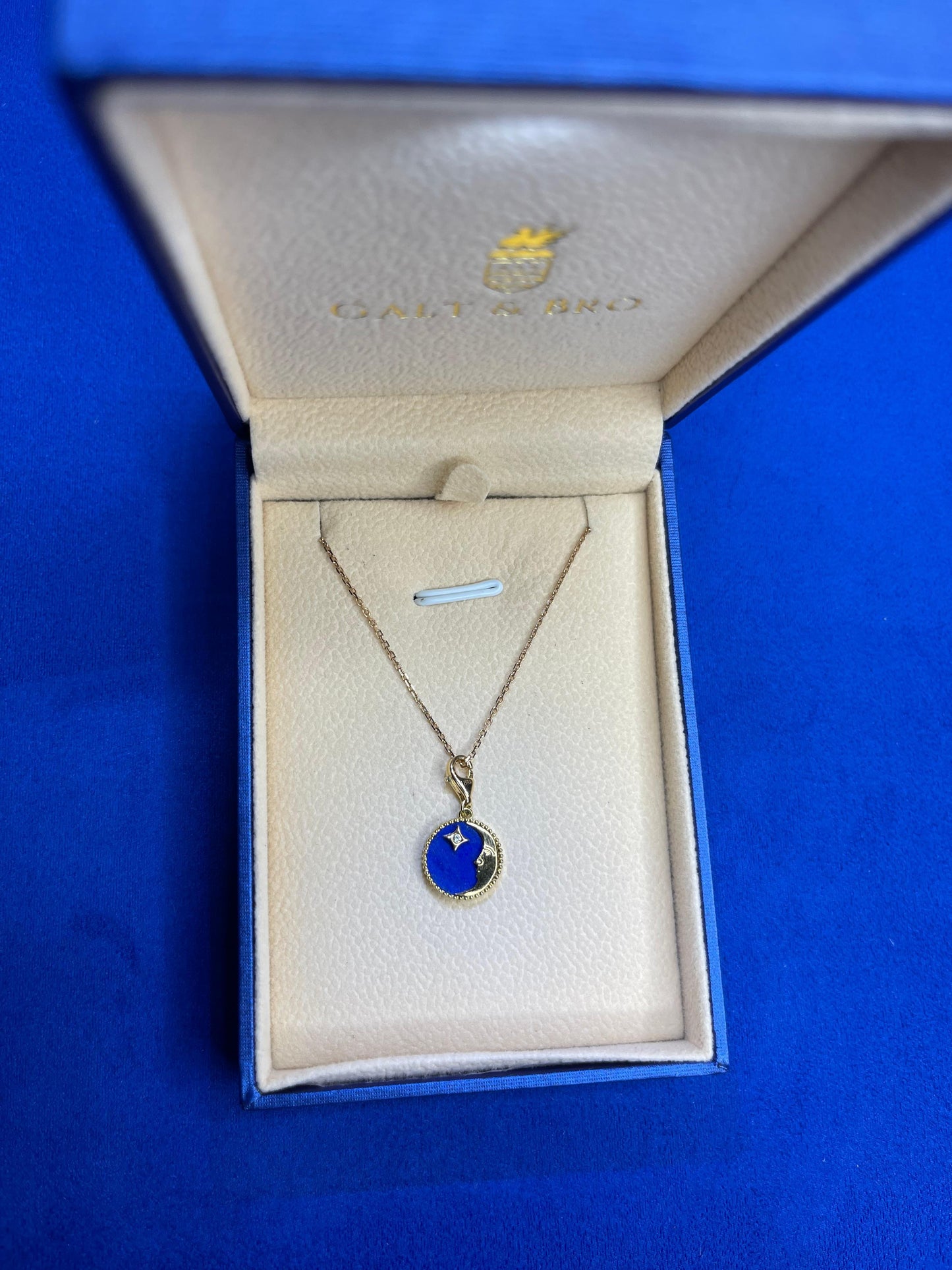 diamond lunar moon celestial star sky gold blue lapis lazuli medallion pendant